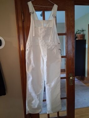 Zara Cream Cotton Overalls Jumpsuit with Front Pocket, Size XL